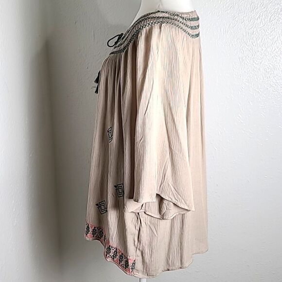 Umgee Bohemian Tan Top, Dark Green & Orange Trim & Tassels, Size Medium, NWOT - Picture 6 of 10